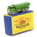 Matchbox Series No.11 ERF Road Tanker. A rare example in green with gold radiator and fuel tanks,