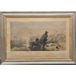 A colour tinted print “Duck” March 4th 1852, showing a man with his dog and gun, laying in wait