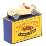 Matchbox Series No.19 M.G. Midget T.D. In cream with red seats, brown painted driver, silver