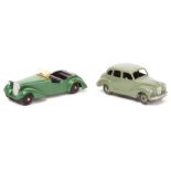 2 Dinky Toys. An Alvis Sports Tourer (38d) with green body, black interior and wheels. Austin A40