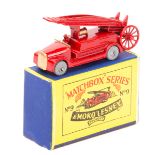 Matchbox Series No.9 Dennis Fire Escape. In bright red with gold radiator and detailing, no front