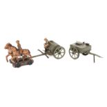 A rare Hausser horse drawn field kitchen. 2 horse team and riders, tinplate limber and one rider,