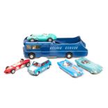 6 Corgi Toys. An Ecurie Ecosse racing car transporter in dark metallic blue with light blue lining