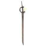 An 18th cent Indian sword firanghi, shortened, shallow triple fullered blade 29”, reinforce at forte