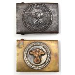 A Third Reich steel buckle of the Deutsche Reichsbahn, (dark patina overall with some rust); and a