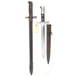 A Swiss M1918 Schmidt Rubin bayonet, no 574966, in scabbard, near VGC; and a M1914 Schmidt Rubin saw