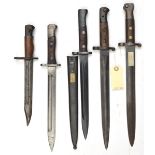 A P1888 Lee Metford Mk I type 2 bayonet, 2 brass studs, oil hole in grip; a Thai Mauser bayonet,