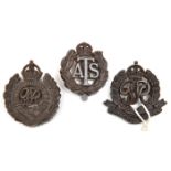 3 WWII plastic cap badges: RE, Military Police and ATS (orb of crown missing). GC to VGC Part of a