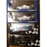4 Minichamps 1:18 scale Formula 1 racing cars. 2x Williams BMW F1 Team – FW22 Ralf Schumacher and