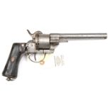 A Spanish 6 shot 11mm SA pinfire military style open frame revolver, 10¾” overall, round barrel