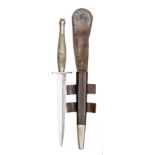 A good WWII 2nd pattern FS military knife, blade 6¾”, plated crossguard and finely chequered grip,