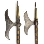 2 similar decorative Indian axes, moustache shaped blades, 7 and 8½” respectively, slender