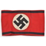 A Third Reich SS armband (SS Kampfbinde), with machine woven swastika and white circle and sewn on