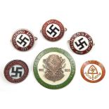 5 Third Reich round pin back enamelled badges: RAD “Abtlg. 41305 Braunschweig”; 50 anniversary of