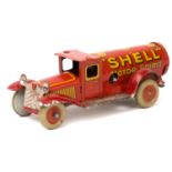 A scarce late 1920’s early 1930’s German tinplate clockwork penny toy petrol tank wagon. By Tipp &