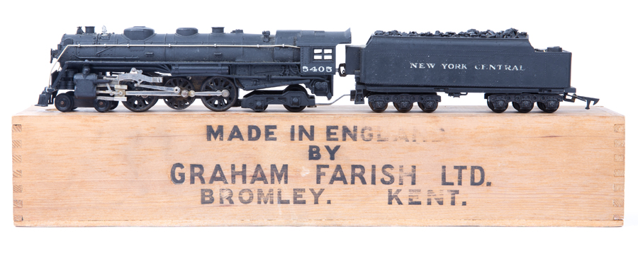 A rare Graham Farish OO gauge American 4-6-4 tender locomotive. Complete with its 12-wheeled bogie