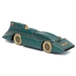 A 1930’s Arnold tinplate Bluebird Land Speed Record Car. A small 150mm clockwork example in mid blue