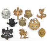 10 School cadet cap badges: Perse OTC (slide resoldered), blackened Herne Bay, K William Col I.O.