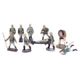 10 Elastolin German Army figures. Soldier with searchlight, soldier with heavy machine gun,