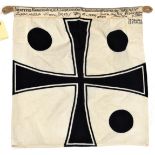 A small German naval flag, 20” x 20”, white with printed black design of Iron Cross with ball within