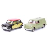 2 Corgi Toys Minis. Morris Mini Cooper ‘Wickerwork’. In black with red roof and yellow/black