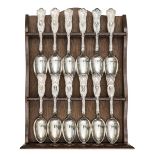 A WWI commemoration set of 12 silver plated spoons (6” length) depicting the leaders of Armed Forces