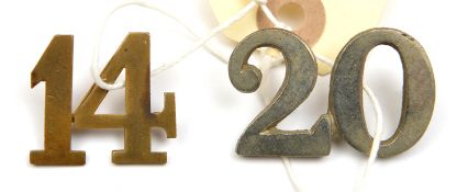 2 OR’s “pork pie” cap numerals, brass 14 and WM 20. GC Part of a Private Collection