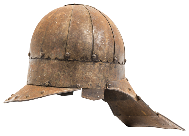 A scarce 17th century Polish helmet zischagge, the skull constructed of a headband and 12 plates,