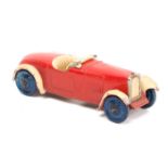 A rare Hornby Series Modelled Miniatures Open Sports Car 22a. In red with cream seats, screen and