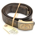 A Third Reich Naval OR’s brown leather belt, with gold washed aluminium buckle, marked on the