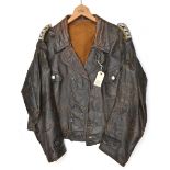 A Third Reich Luftwaffe short brown leather flying jacket, with beaded aluminium buckles and