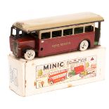 A rare 1930’s Tri-ang-Minic tinplate clockwork single deck bus (52M). An example in London Transport