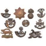10 infantry officers bronze cap badges, Lincoln star, Somerset LI, W Yorks, Leicester, large