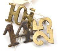 3 similar brass numerals, cast with integral lugs, 14, 25 and 101. GC Part of a Private Collection