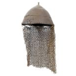 An old kulah khud helmet, possibly Afghan, 3 ascending sheet iron sections with facetted and