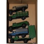 6 Dinky Commercial vehicles. 5x 25 series all with black wheels; a Covered Wagon in blue with a dark