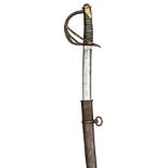 A good mid 19th century US cavalry troopers sword, curved fullered blade 35½”, with slender back