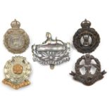 4 Territorial cap badges: 5th/6th Gloucestershire (some wear), 6th Hants (1730), WM and blackened