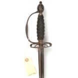 A late 18th cent mourning sword, hollow, triangular section blade, 33½”, steel hilt, the oval disc