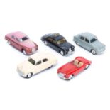 5 early Corgi Toys. An MGA also red, Vauxhall Velox in cream, Austin Cambridge in light grey, a
