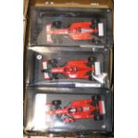 6 Hotwheels 1:18 scale Formula 1 racing cars. 6x Ferrari – 2001 Spa with figure, 2001, 2002 2004,