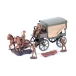 A scarce Hausser horse drawn field Ambulance. 2 horse team and rider, tinplate ambulance with 2