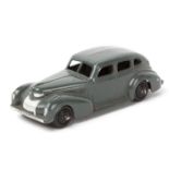 A Dinky Toys Chrysler Royal Sedan 39e. An example in dark grey with black ridged wheels. VGC with