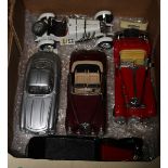5 Franklin Mint 1:24 scale Mercedes Benz cars. 1935 770K Grosser in red and black. 300SL Gullwing in