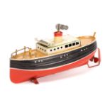 A small Bing tinplate clockwork liner. 180mm overall length, hull painted in black (upper) and