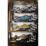 4 1:18 scale Pauls Model Art Formula 1 single seat racing cars. 2x 1996 Jordan-Peugeot 196, M.