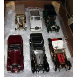 6 Franklin/Danbury Mint 1:24 scale Rolls Royce cars. 1907 Silver Ghost in green, 1910 Silver Ghost