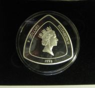 Bermuda: Triangular $9 silver proof coin 1998 (same specification to previous lot). In Bermuda