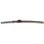 A Japanese sword wakizashi, blade 21¾” signed Omi No Hami Suke, modern mounts, floral iron tsuba.