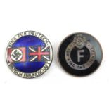 2 scarce British Union of Fascists badges, ring for Deutsch Britisch Freund Schaft in red, white and